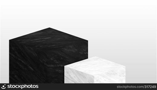 Product display stand made from black and white glossy marble in two step with copy space for display of content design or replace your background,Banner for advertise product on website,3d rendering