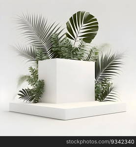 Product Display with Nature Rock Palm Scene Background.