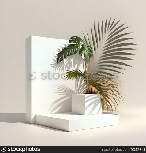 Product Display with Nature Rock Palm Scene Background.