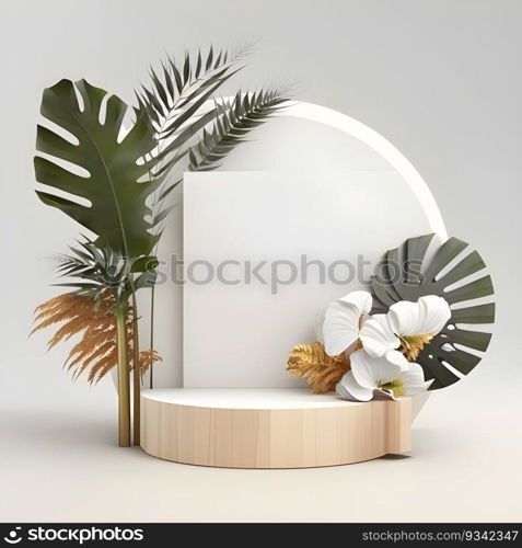 Product Display with Nature Rock Palm Scene Background.