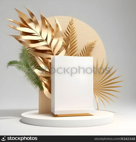 Product Display with Nature Rock Palm Scene Background.