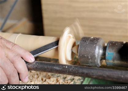 Product manufacturing wooden blanks on the lathe
