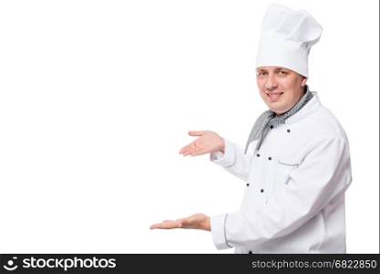 product presentation from the chef on a white background, space on the left