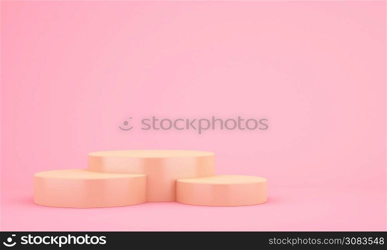 Product stand gold color with pink background, 3D Rendering