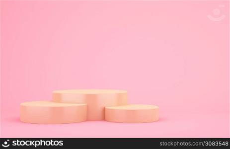 Product stand gold color with pink background, 3D Rendering