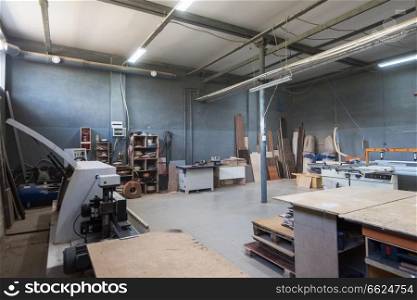 Production department at a furniture factory without people. Production department at a furniture factory