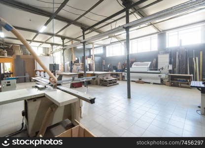 Production department at a furniture factory without people. Production department at a furniture factory