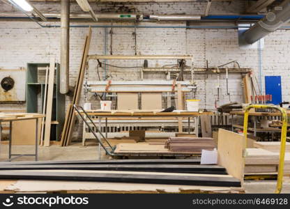 production, manufacture and woodworking industry concept - furniture factory workshop. woodworking factory workshop