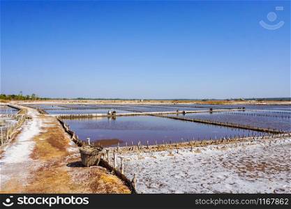 production of industrial salt in the oldest salt mines on a sunny day / salt farm