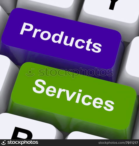 Products And Services Keys Show Selling And Buying Online. Products And Services Keys Showing Selling And Buying Online