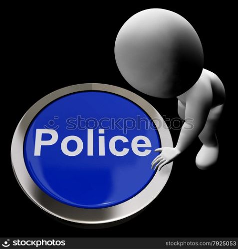 Products Computer Button Shows Internet Shopping For Goods. Police Button Showing Law Enforcement And Emergency Assistance