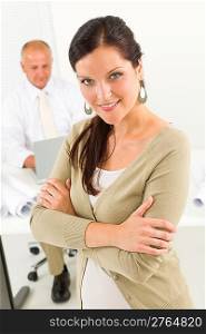 Professional architect woman attractive with blueprint in office