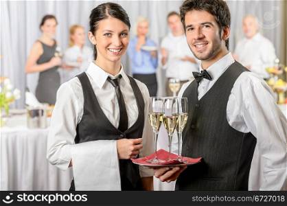 Professional catering service business event serving drinks to guests