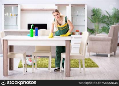 Professional cleaner cleaning apartment furniture