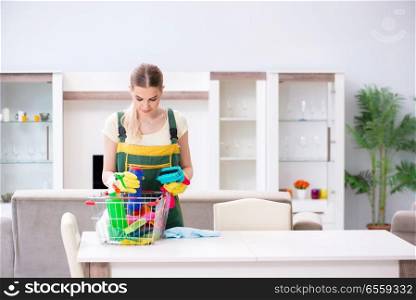 Professional cleaner cleaning apartment furniture