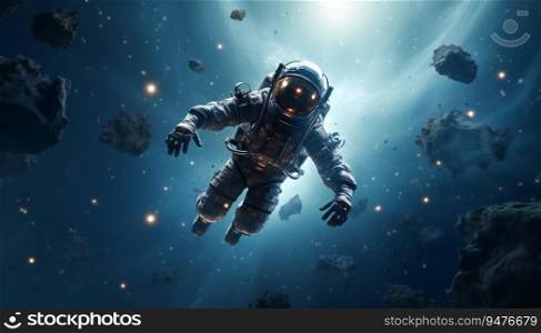 Professional diver flying in space