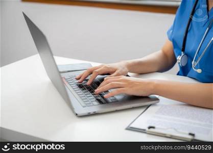 Professional doctor using laptop Consultation Online messaging with patient healthcare online medicine checkup consultation application 