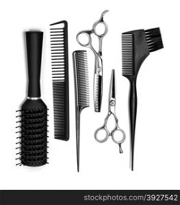 Professional hairdresser tools isolated on white