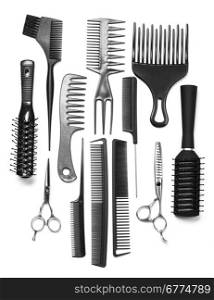 Professional hairdresser tools isolated on white background