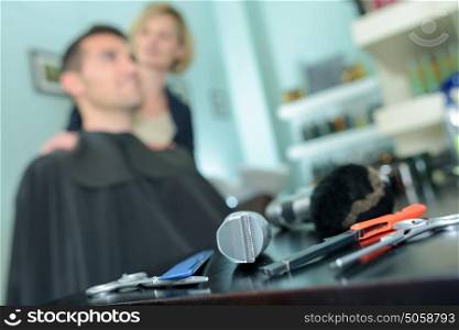 professional hairdresser tools on table