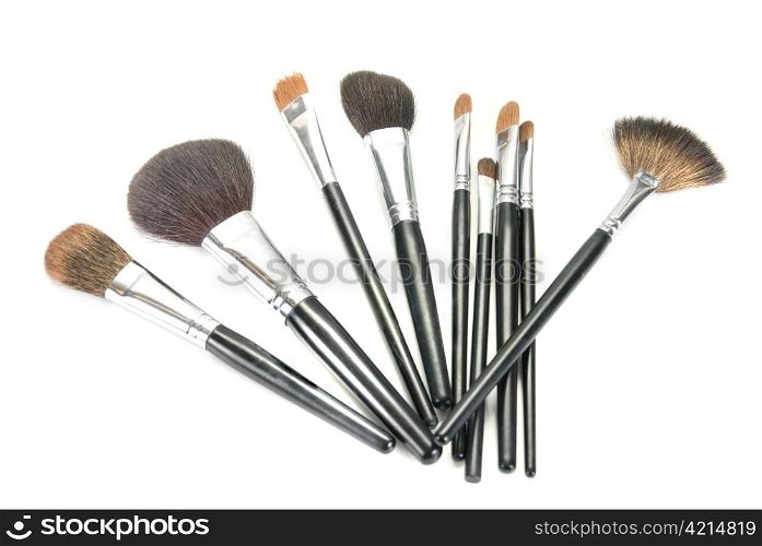 professional make-up brushes on white background