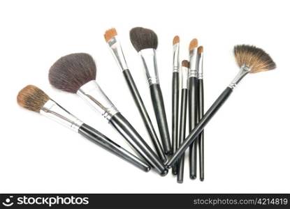 professional make-up brushes on white background
