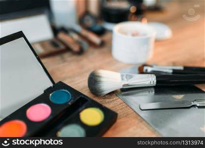 Professional makeup artist cosmetics tools, closeup. Collection of cosmetology accessories. Professional makeup artist cosmetics tools closeup