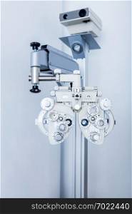 Professional ophthalmology equipment in doctor&rsquo;s office. Eyesight examination machine.. Ophthalmology equipment in doctor&rsquo;s office.
