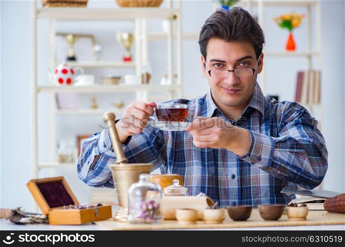 Professional tea expert trying new brews