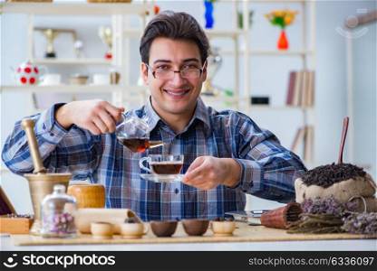 Professional tea expert trying new brews