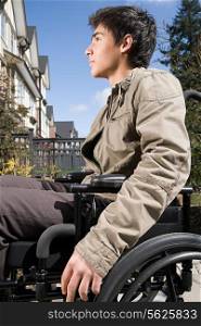 Profile of a disabled teenage boy