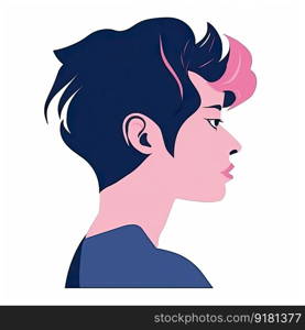 Profile of a modern hipster, punk girl with a color hairstyle. Illustration. Generative AI.