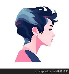 Profile of a modern hipster, punk girl with a color hairstyle. Illustration. Generative AI.