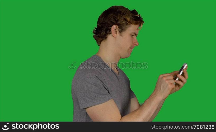 Profile of a texting man (Green Key)