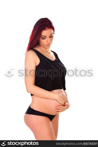 Profile of a woman during of pregnancy. Profile of a woman during of pregnancy isolated on a white background
