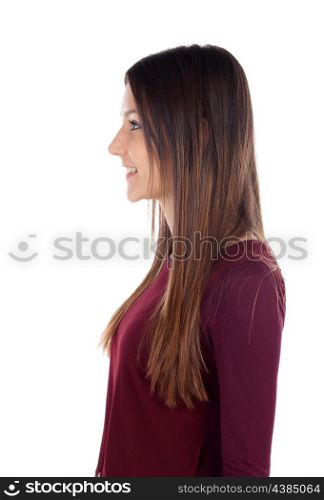 Profile of attractive girl looking at side isolated on a white background