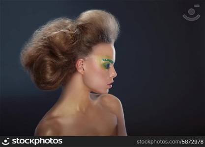 Profile of Fashionable Woman with Creative Make-up