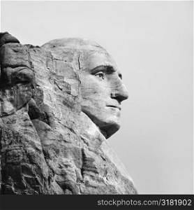 Profile of George Washington carving at Mount Rushmore, South Dakota.