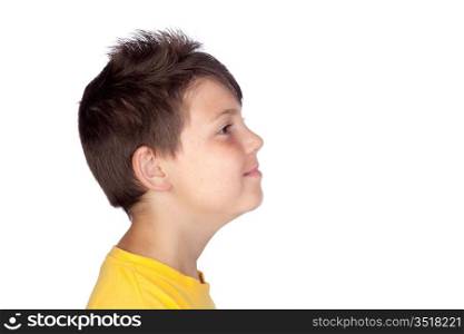 Profile of happy child isolated on white background
