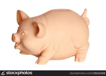 Profile of piggy bank isolated on white background