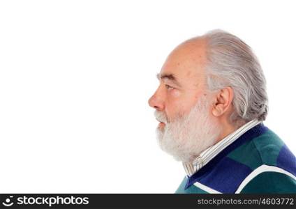 Profile of senior man with beard isolated on a white background