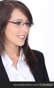 Profile of young brunette office worker