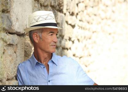 profile view of pensioner on holiday