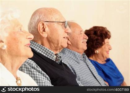 Profiles of elderly people smiling