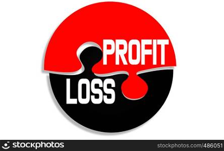 Profit and loss word on round puzzle, 3D rendering