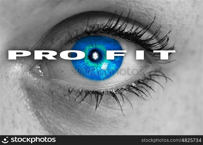 profit eye looks at viewer concept macro. profit eye looks at viewer concept macro.