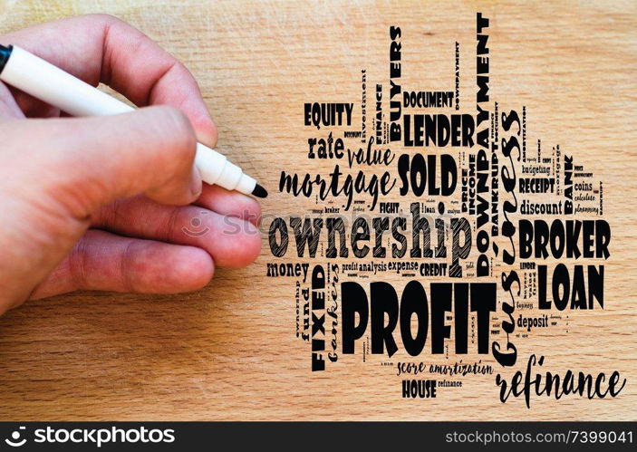 Profit word cloud collage over wooden background