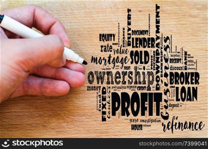 Profit word cloud collage over wooden background