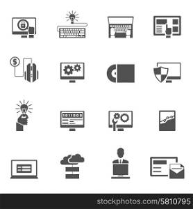 Program development webpage coding and software development icons black set isolated vector illustration. Program Development Icons Black