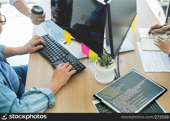 Programmer Outsource Developer Team coding technologies Website design. Mobile Application Software, Cyber space concept.
